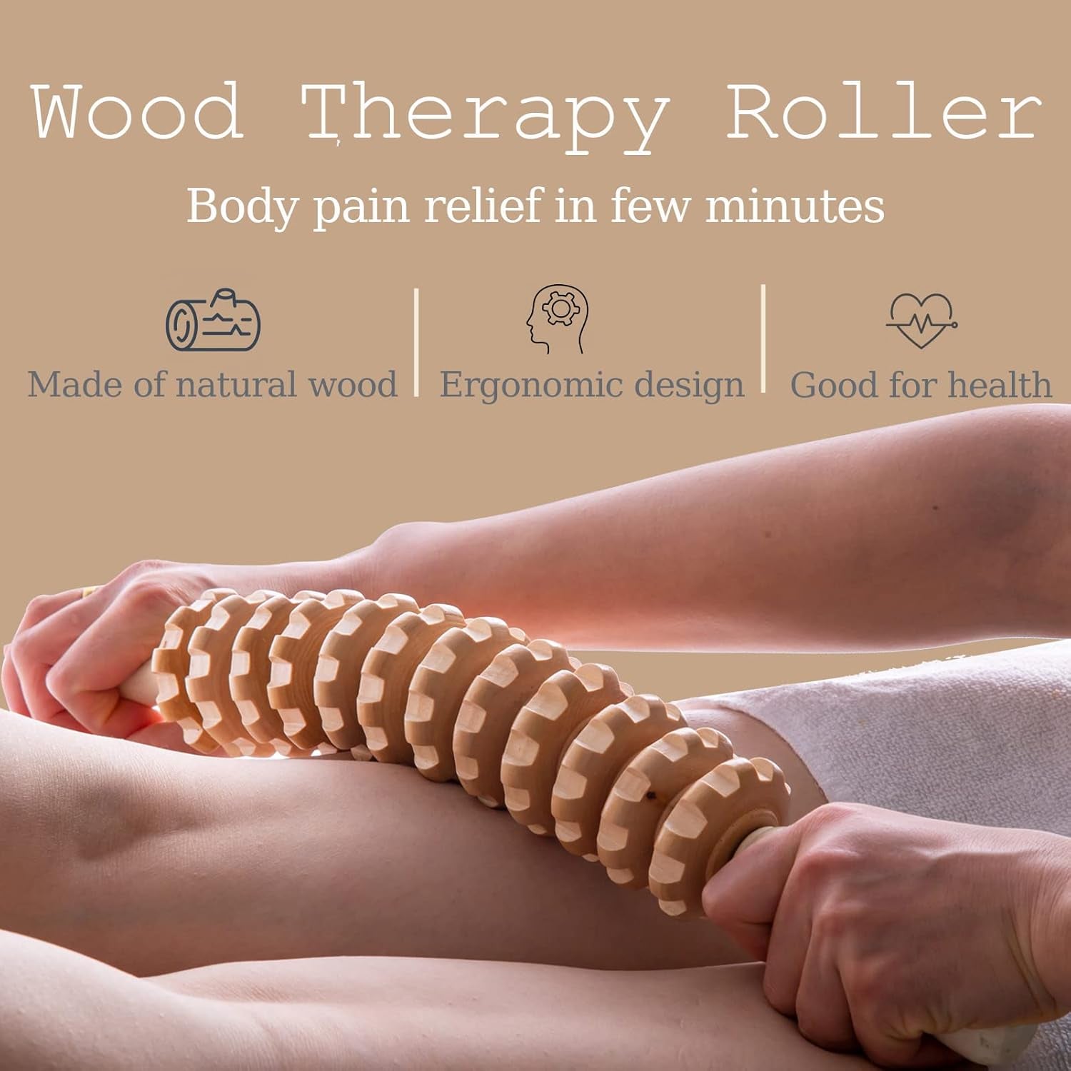 Wood Therapy Roller Stick Massage Tool, Curved Designed Handheld Maderoterapia Colombiana Massage Tool, Lymphatic Drainage, Trigger Point Stick, Body Therapy Massager